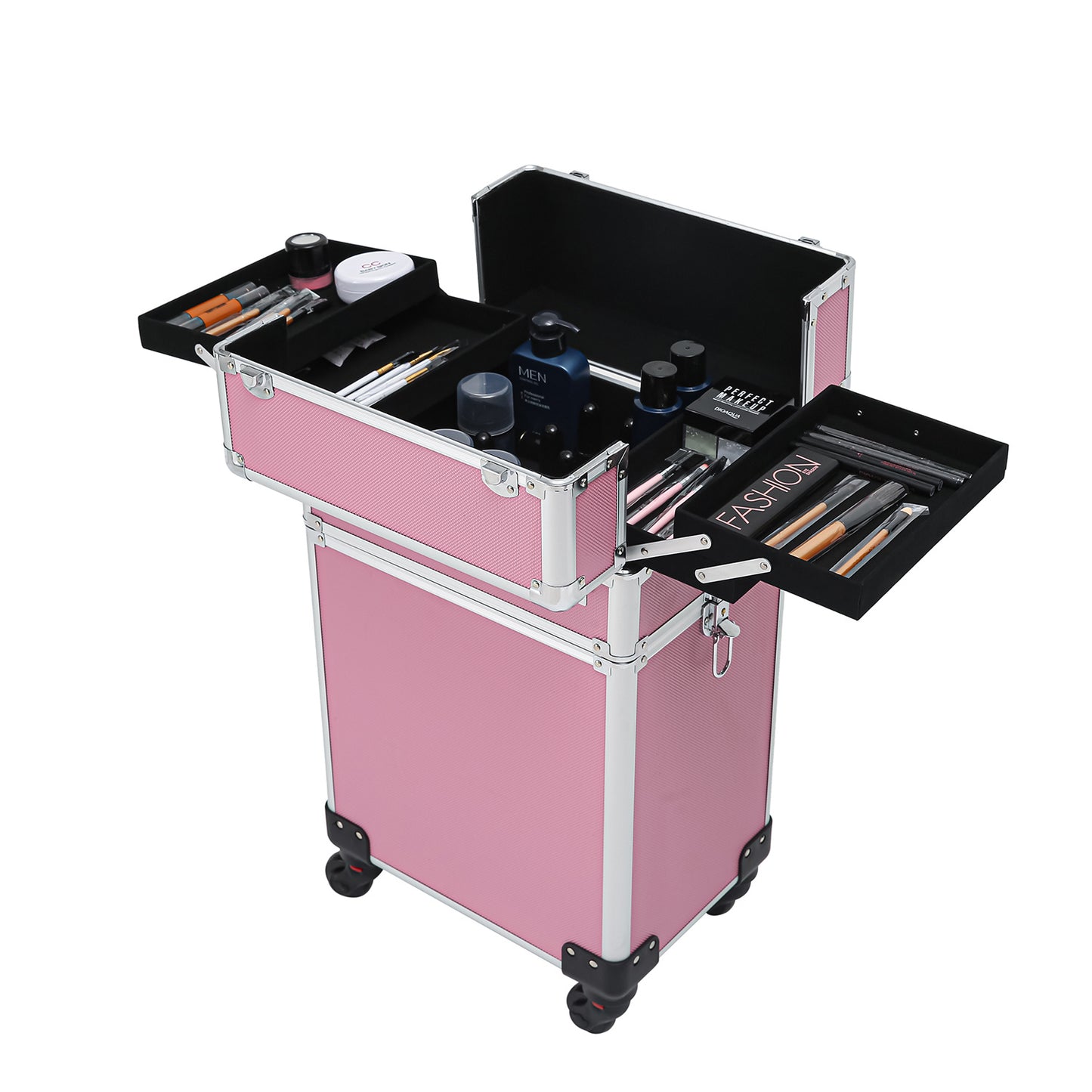4-in-1 Aluminum Alloy, Trolley, Vanity Case, Embroidery Box