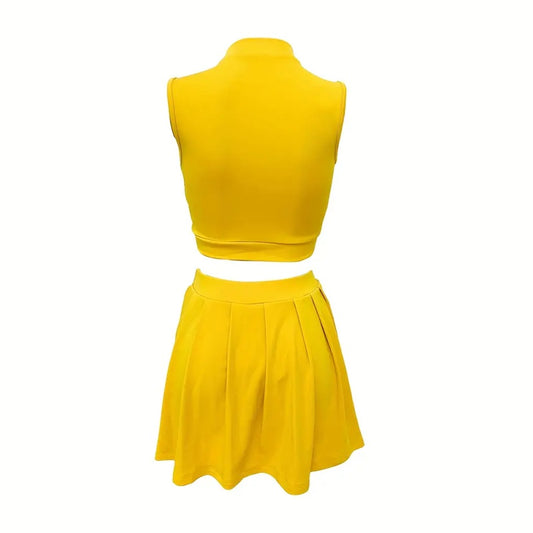 Women's 2 Piece Outfits Skirt Sets Summer Sleeveless Crop Top Pleated Short Mini Skirt