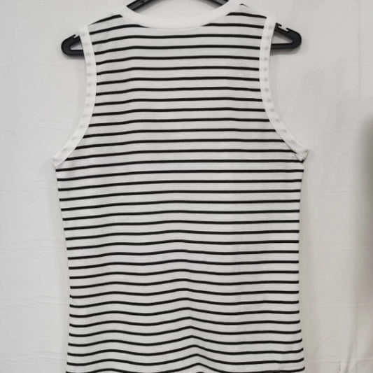 Ladies' Black And White Striped V-neck Sleeveless Tank Top